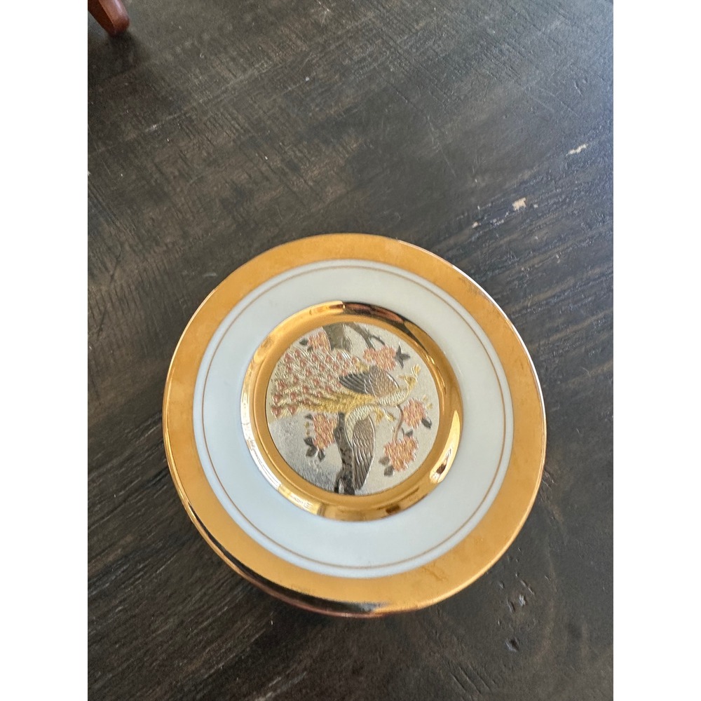 Chokin Art 24k Gold Silver Gilded Peacock Miniature Plate Limited Edition Japan